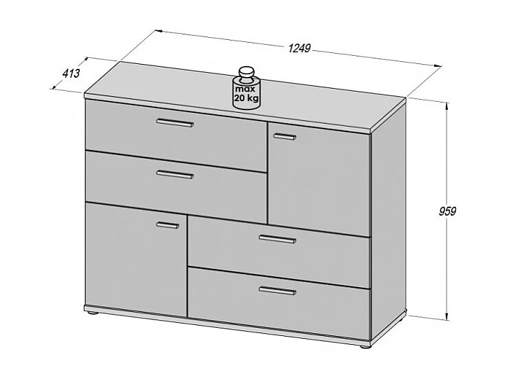 Commode 2 portes 4 tiroirs décor chêne artisan béton gris - DEST