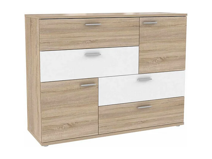 Commode 2 portes 4 tiroirs décor chêne clair blanc - DEST