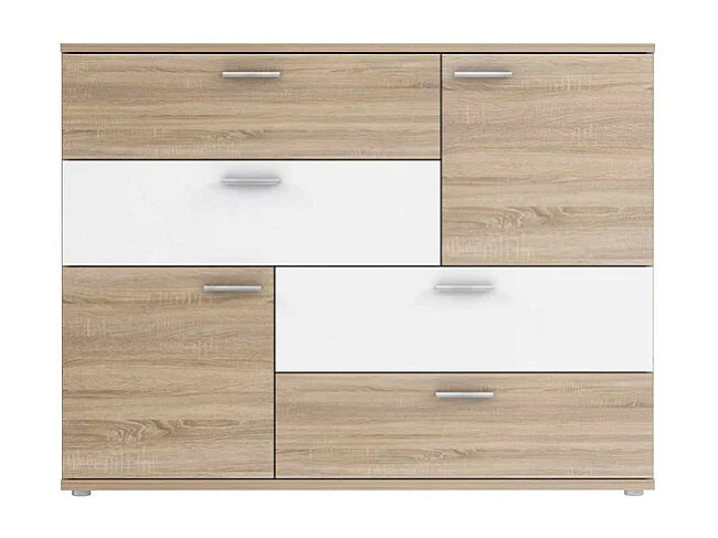 Commode 2 portes 4 tiroirs décor chêne clair blanc - DEST