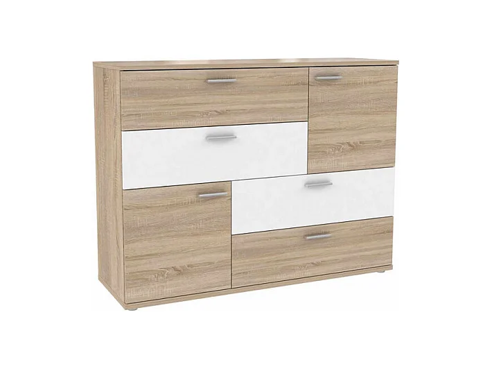 Commode 2 portes 4 tiroirs décor chêne clair blanc - DEST