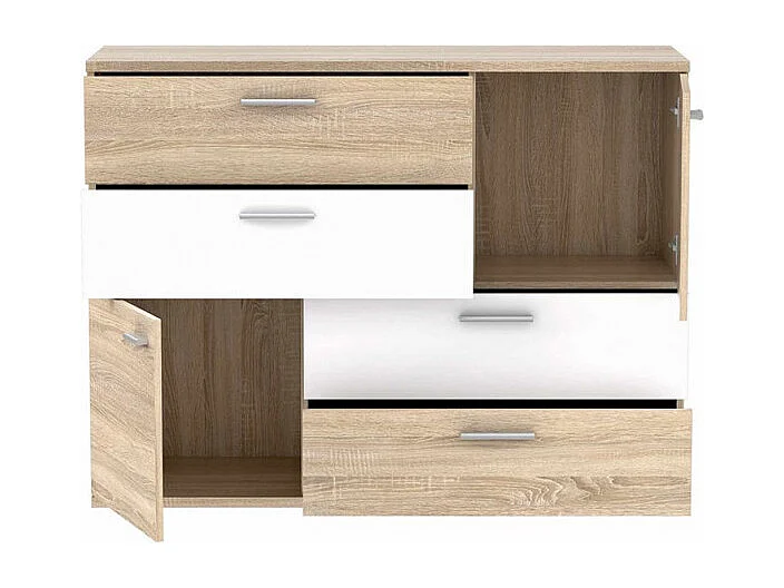 Commode 2 portes 4 tiroirs décor chêne clair blanc - DEST