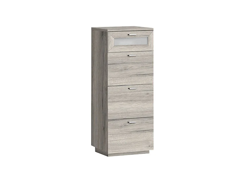 Commode 4 tiroirs décor bois de chêne grisé poignées en métal - LIXA