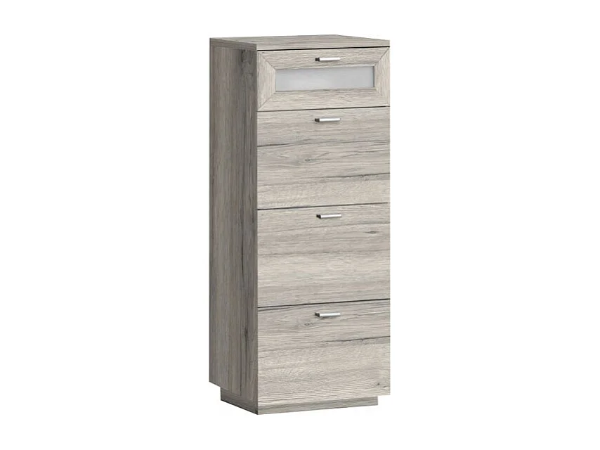 Commode 4 tiroirs décor bois de chêne grisé poignées en métal - LIXA