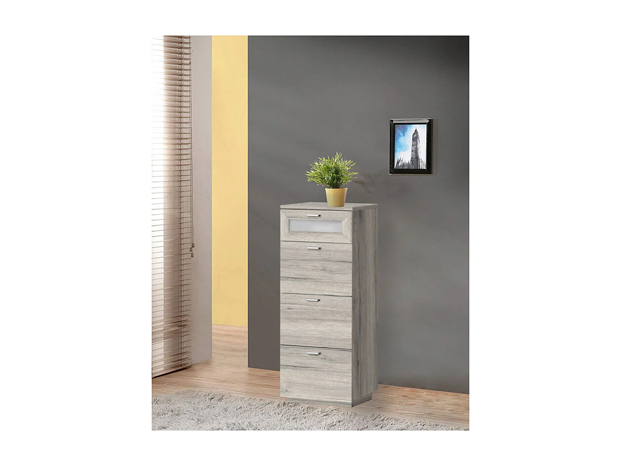 Commode 4 tiroirs décor bois de chêne grisé poignées en métal - LIXA