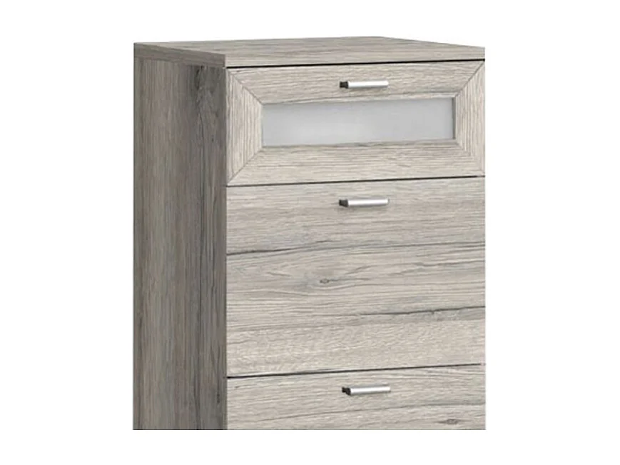 Commode 4 tiroirs décor bois de chêne grisé poignées en métal - LIXA