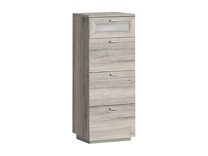 Commode 4 tiroirs décor bois de chêne grisé poignées en métal - LIXA