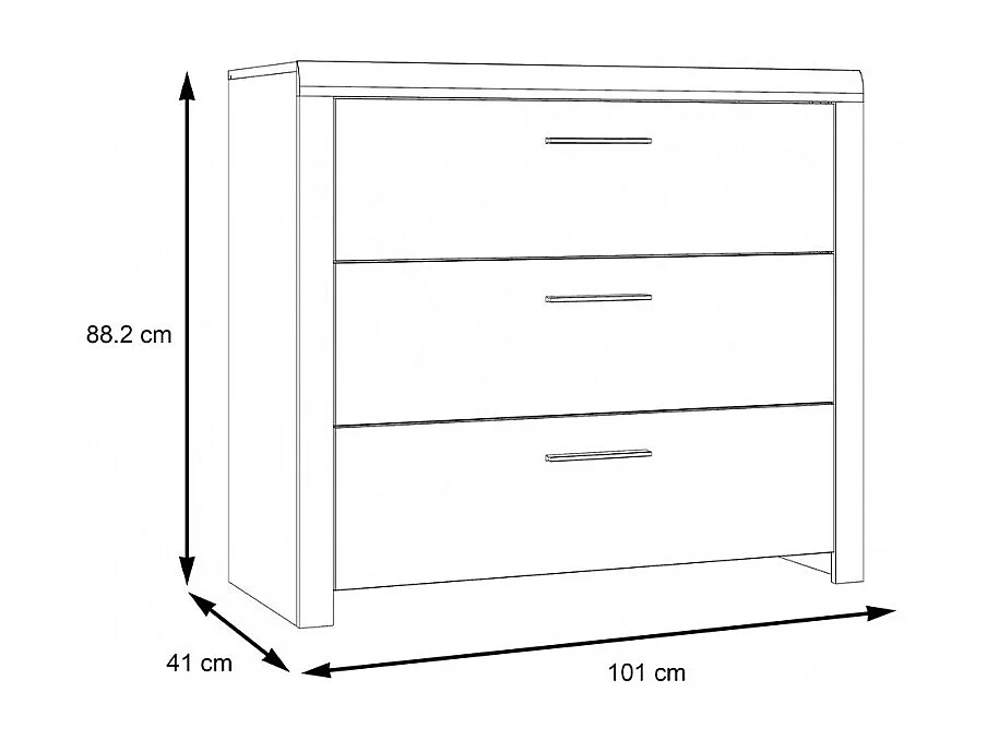 Commode 100 cm 3 tiroirs décor bois de chêne et noir - KAMILA