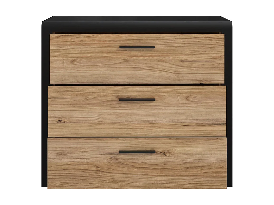 Commode 100 cm 3 tiroirs décor bois de chêne et noir - KAMILA