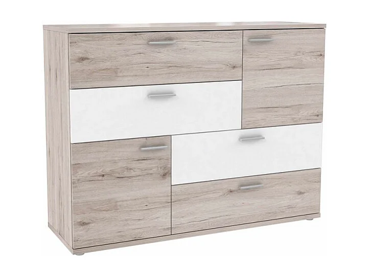 Commode 2 portes 4 tiroirs décor chêne cendré blanc - DEST