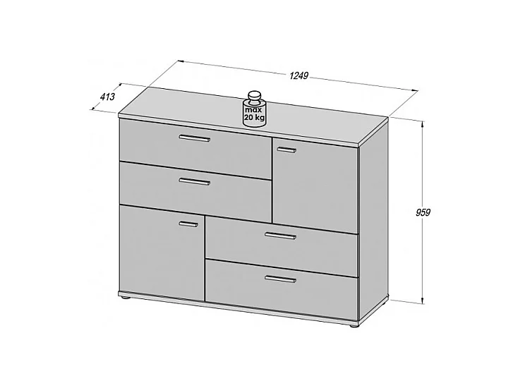 Commode 2 portes 4 tiroirs décor bois vintage béton gris - DEST