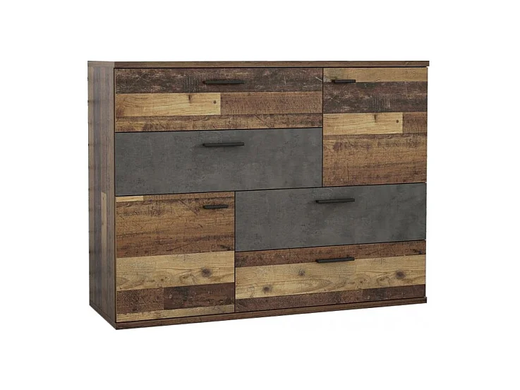 Commode 2 portes 4 tiroirs décor bois vintage béton gris - DEST