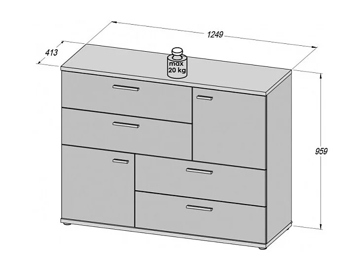 Commode 2 portes 4 tiroirs décor bois vintage béton gris - DEST