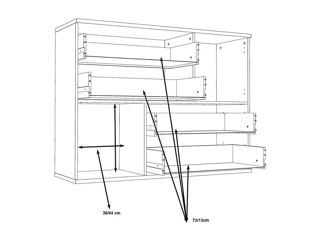 Commode 2 portes 4 tiroirs décor bois vintage béton gris - DEST