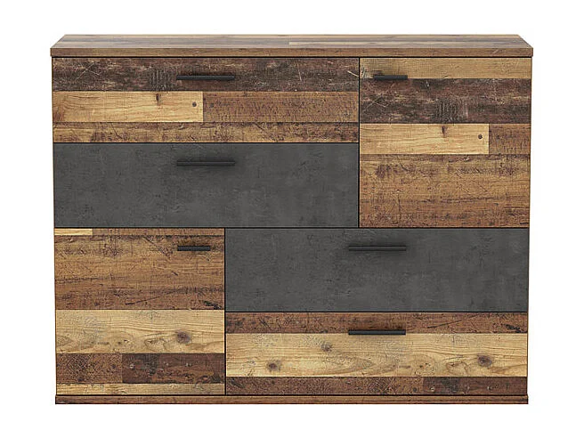 Commode 2 portes 4 tiroirs décor bois vintage béton gris - DEST