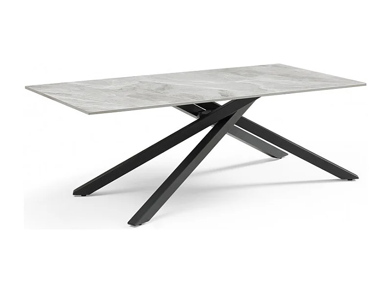 Table basse 120x60 cm céramique gris marbré laqué pied torsadé - DAKOTA 05