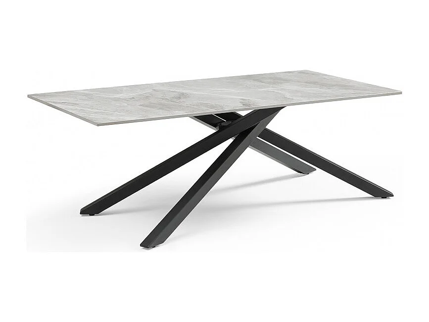 Table basse 120x60 cm céramique gris marbré laqué pied torsadé - DAKOTA 05