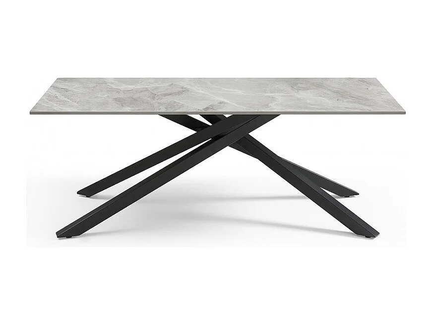 Table basse 120x60 cm céramique gris marbré laqué pied torsadé - DAKOTA 05