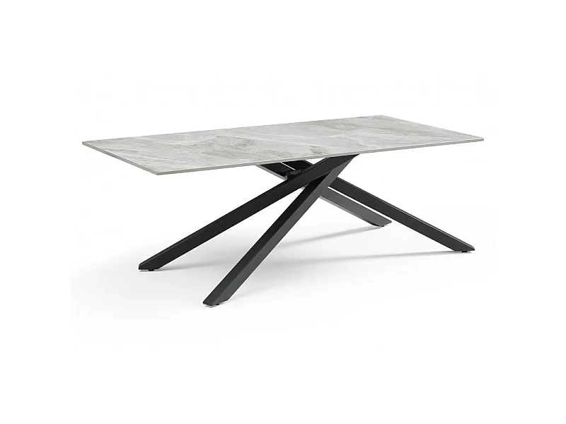 Table basse 120x60 cm céramique gris marbré laqué pied torsadé - DAKOTA 05