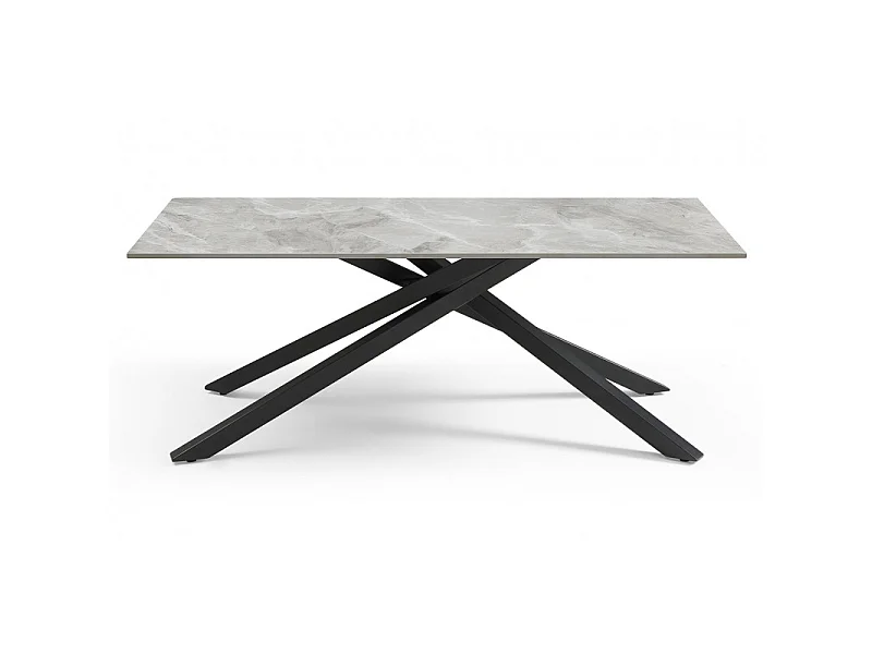 Table basse 120x60 cm céramique gris marbré laqué pied torsadé - DAKOTA 05