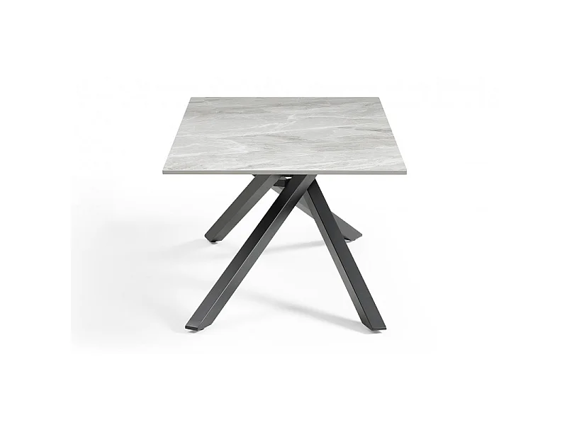 Table basse 120x60 cm céramique gris marbré laqué pied torsadé - DAKOTA 05