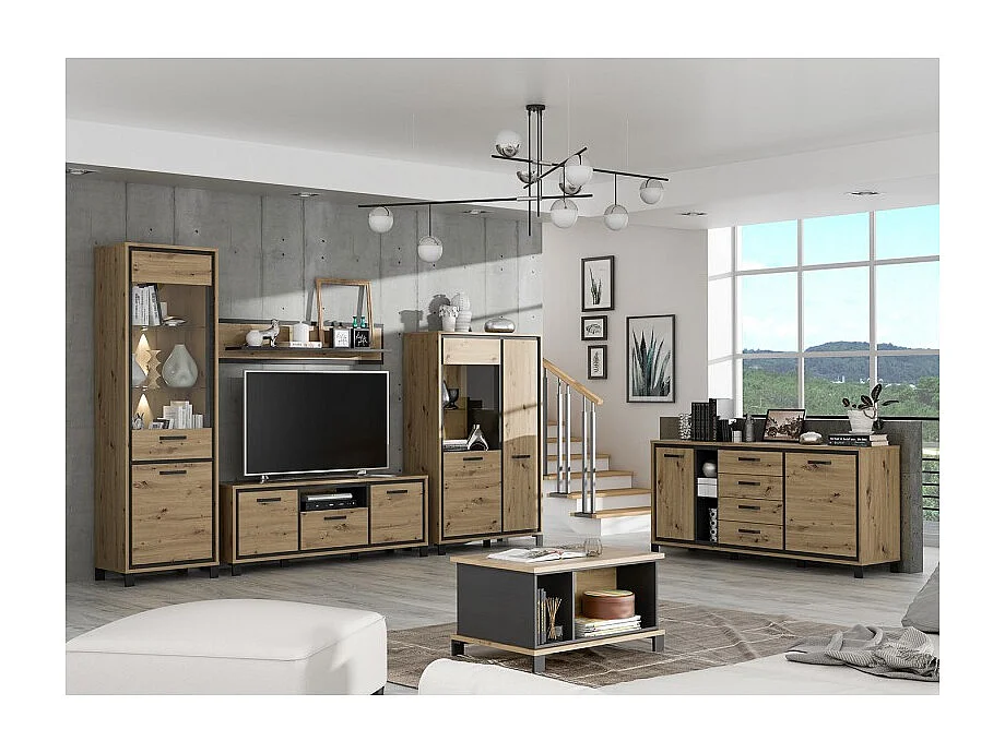 Table basse rectangulaire 80 cm décor bois clair et noir - ALIA