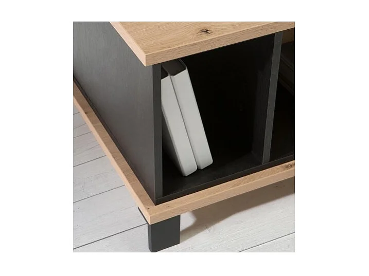 Table basse rectangulaire 80 cm décor bois clair et noir - ALIA
