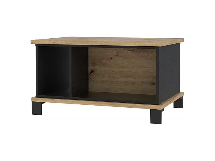 Table basse rectangulaire 80 cm décor bois clair et noir - ALIA