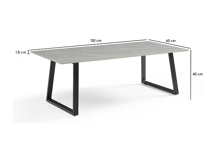 Table basse 120x60 cm céramique gris marbré pieds luge - ARIZONA 02