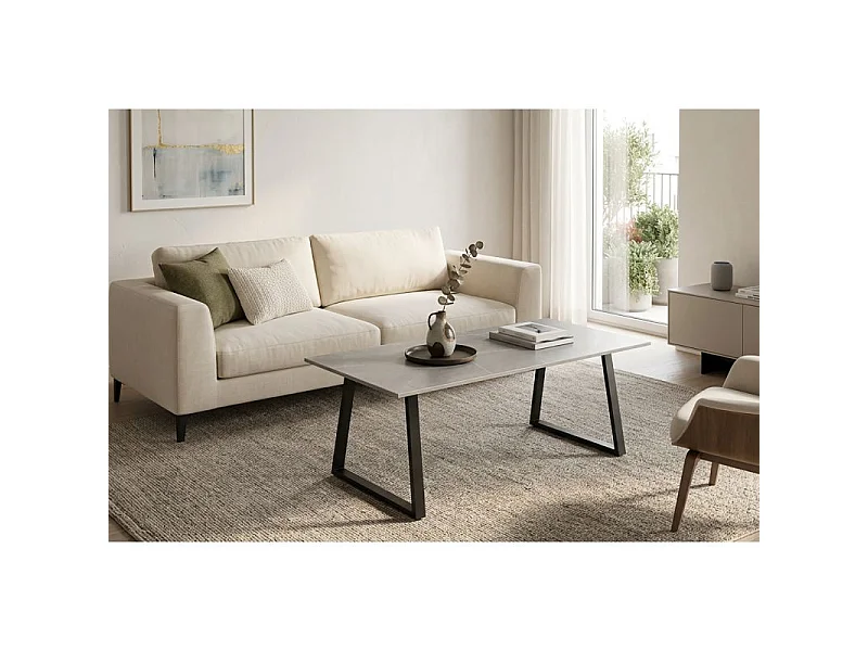 Table basse 120x60 cm céramique gris marbré pieds luge - ARIZONA 02