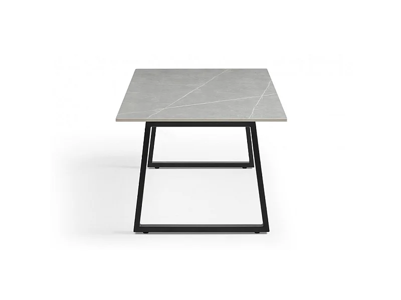 Table basse 120x60 cm céramique gris marbré pieds luge - ARIZONA 02