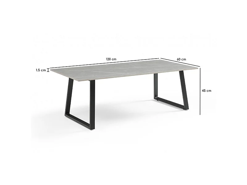 Table basse 120x60 cm céramique gris marbré pieds luge - ARIZONA 02