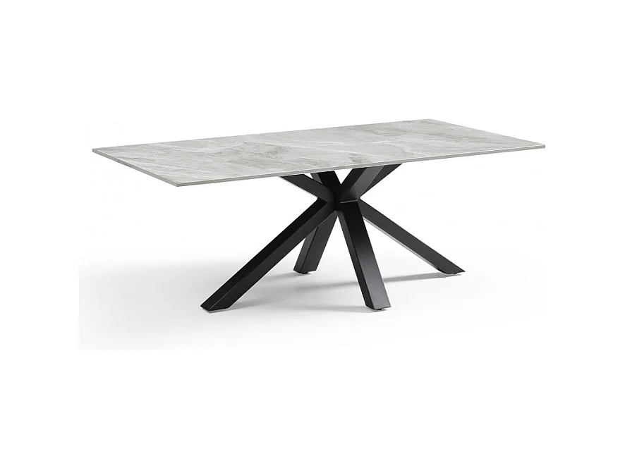 Table basse 120x60 cm céramique gris marbré laqué pied croix - DAKOTA 04