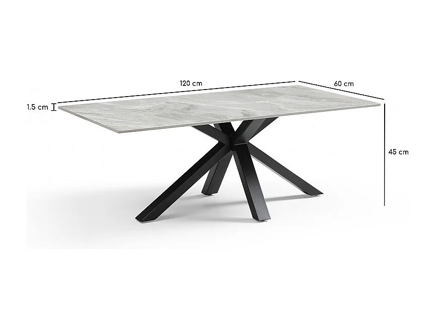 Table basse 120x60 cm céramique gris marbré laqué pied croix - DAKOTA 04