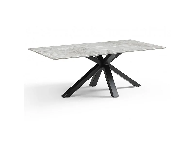 Table basse 120x60 cm céramique gris marbré laqué pied croix - DAKOTA 04
