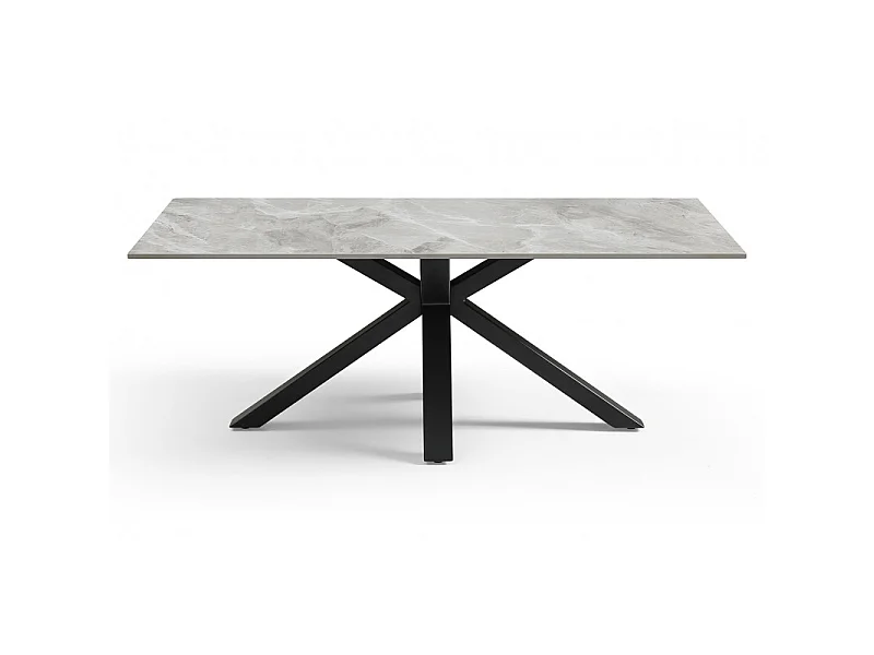 Table basse 120x60 cm céramique gris marbré laqué pied croix - DAKOTA 04