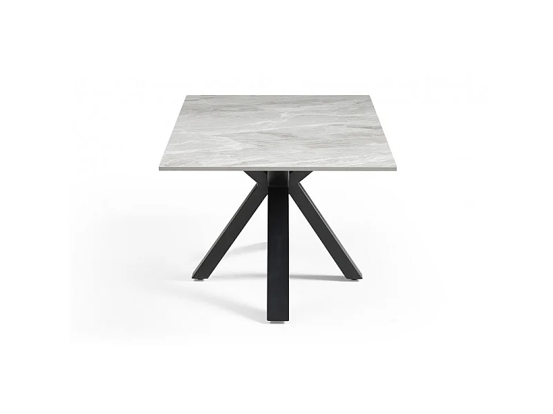 Table basse 120x60 cm céramique gris marbré laqué pied croix - DAKOTA 04