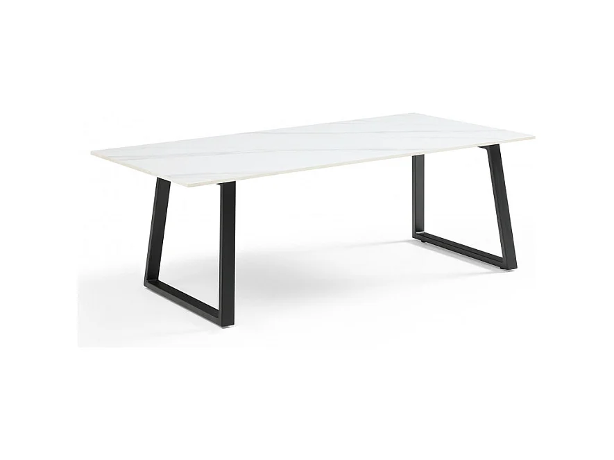 Table basse 120x60 cm céramique blanc marbré pieds luge - NEVADA 02