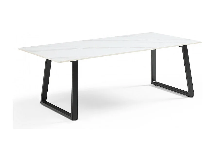 Table basse 120x60 cm céramique blanc marbré pieds luge - NEVADA 02