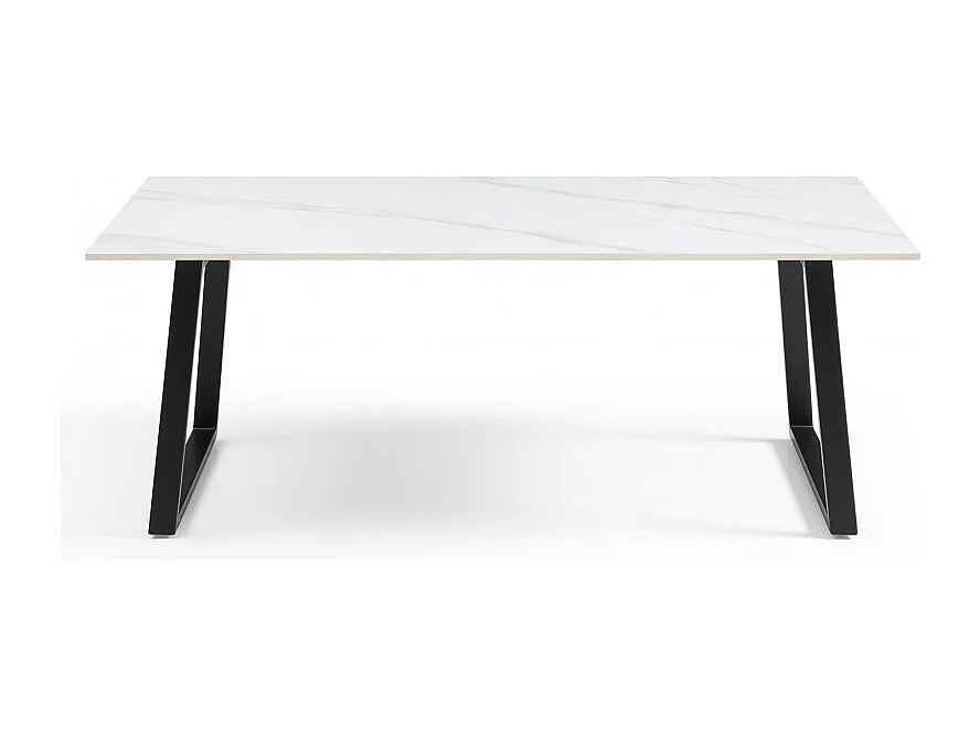 Table basse 120x60 cm céramique blanc marbré pieds luge - NEVADA 02