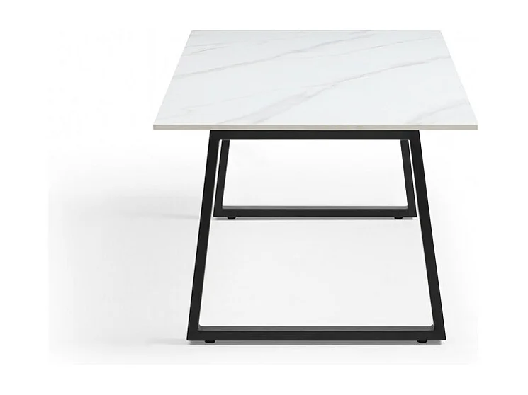 Table basse 120x60 cm céramique blanc marbré pieds luge - NEVADA 02