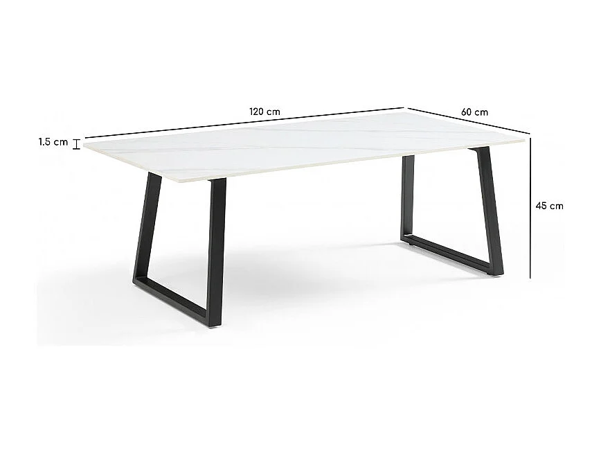 Table basse 120x60 cm céramique blanc marbré pieds luge - NEVADA 02