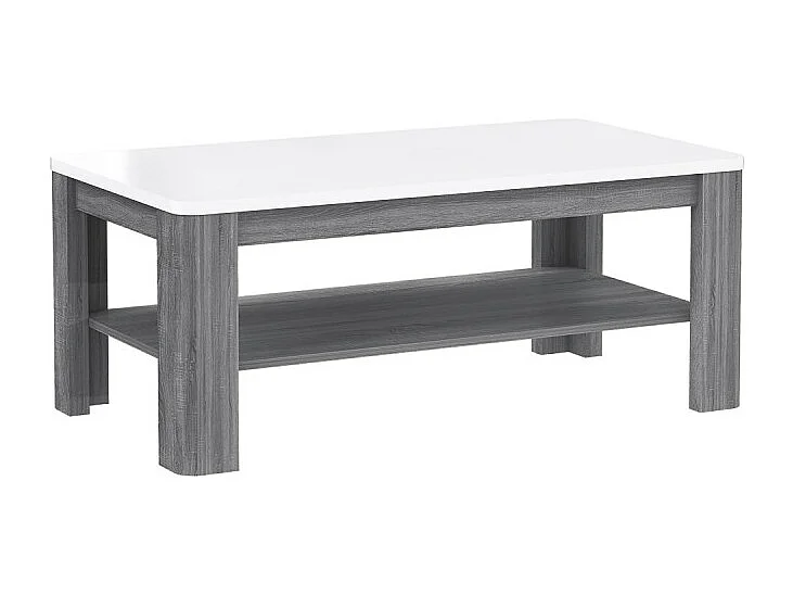 Table basse 110 cm blanc laqué et pieds décor bois gris - ALEXIANE