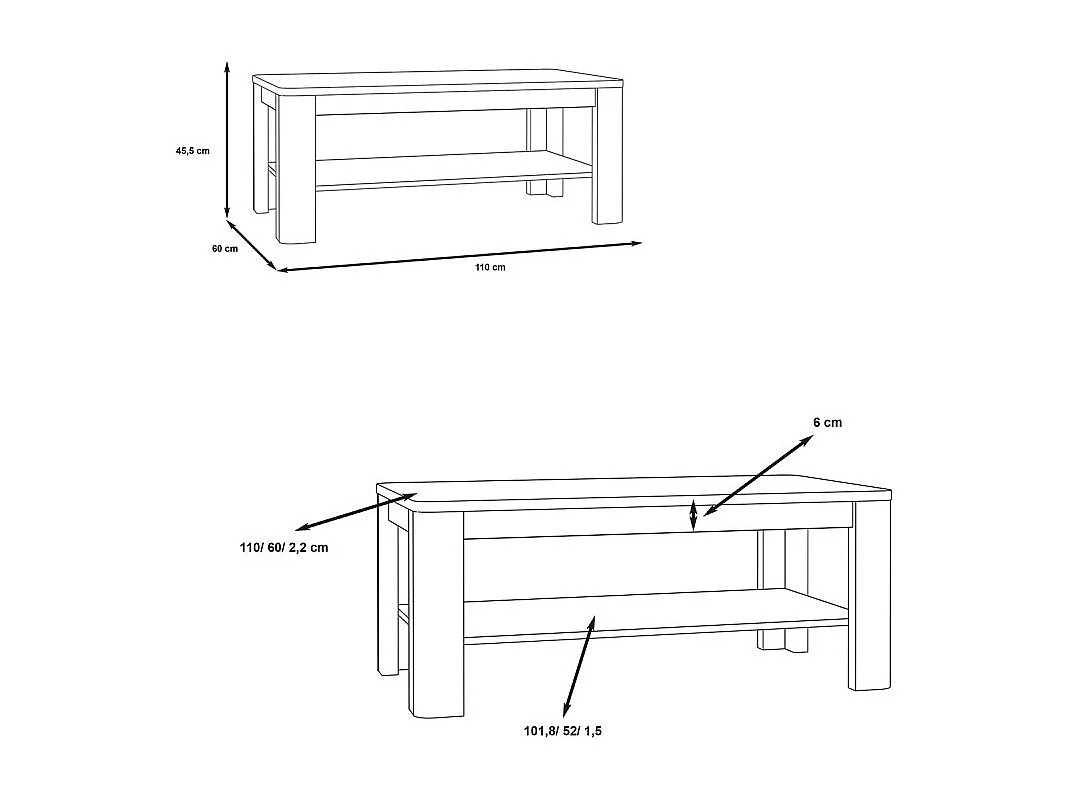 Table basse 110 cm blanc laqué et pieds décor bois gris - ALEXIANE