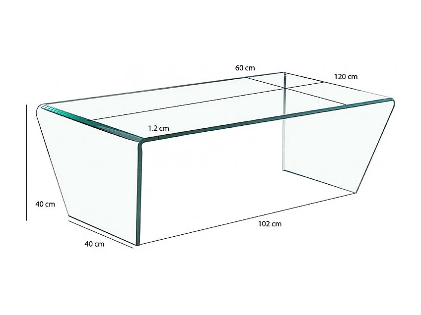 Table basse trapèze 120 cm en verre trempé et pieds inclinés - ICE
