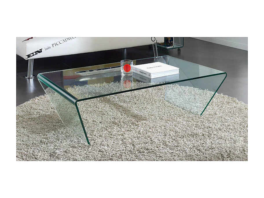 Table basse trapèze 120 cm en verre trempé et pieds inclinés - ICE