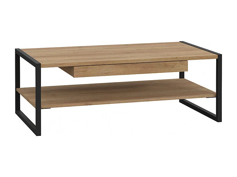 Table basse 110 cm décor bois chêne et pieds métal noir mat - MODE