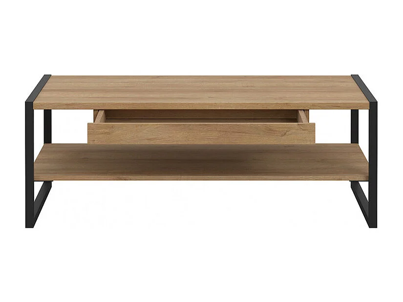 Table basse 110 cm décor bois chêne et pieds métal noir mat - MODE