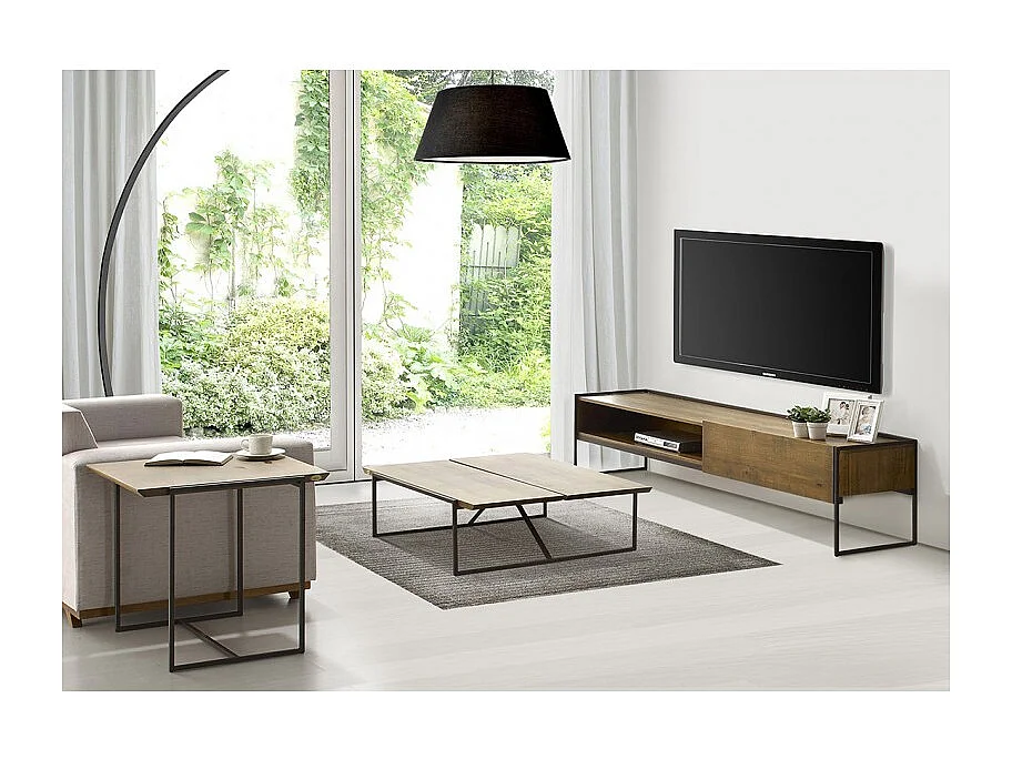 Table basse 113 cm en bois de pin et métal marron - LINEA