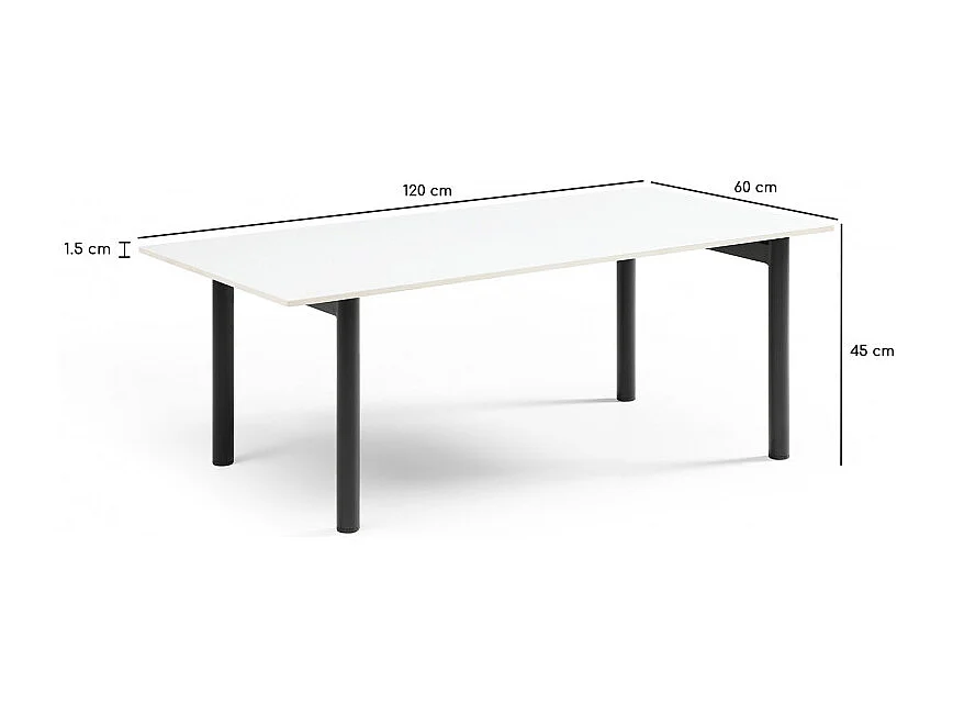 Table basse 120x60 cm céramique blanc pieds droits - OREGON 09