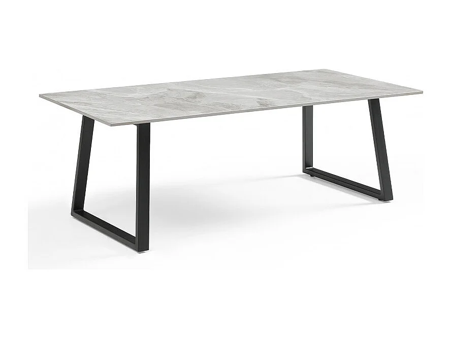 Table basse 120x60 cm céramique gris marbré laqué pieds luge - DAKOTA 02